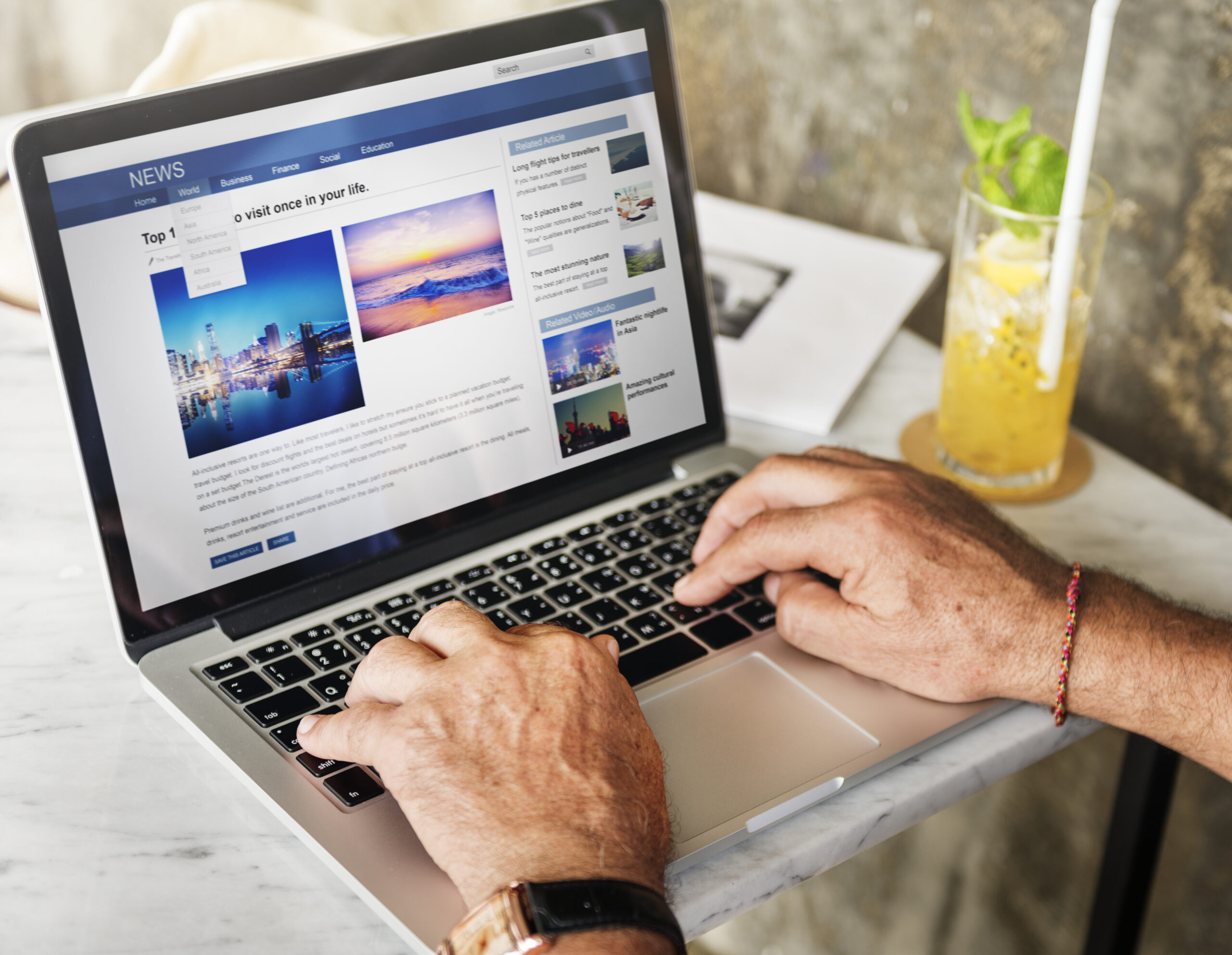 Elderly man is using computer laptop